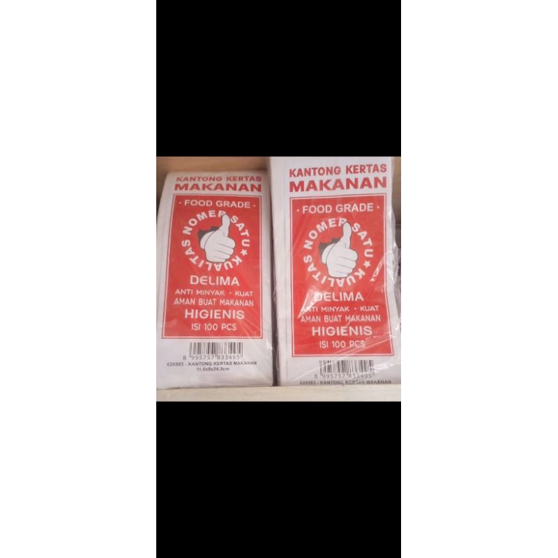 

Kantong Kertas Makanan / Paper Bag / isi 100pcs / Kertas Fried Chicken / Delima