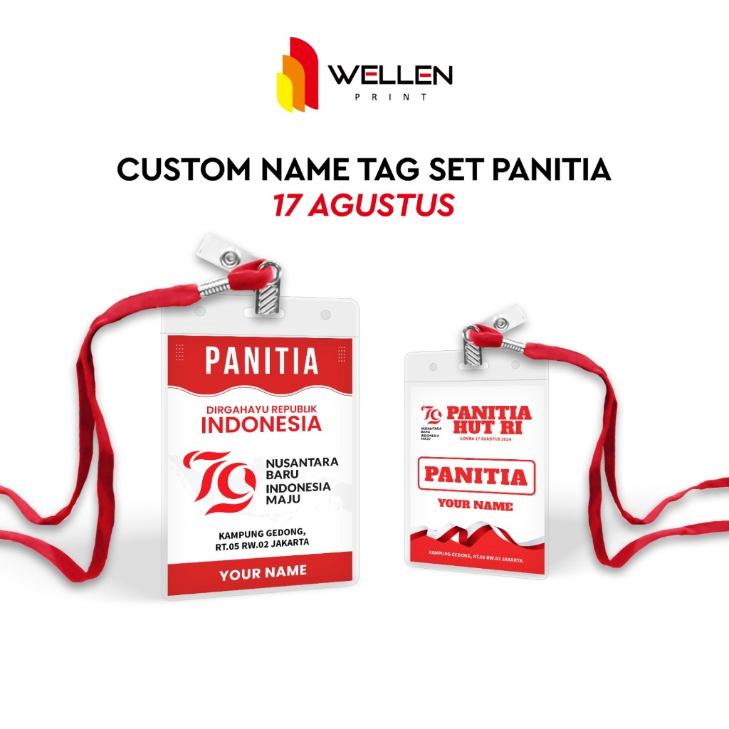 WELLEN PRINT - Cetak Name Tag Set Panitia 17 Agustus Custom / Print ID Card Kartu Panitia Lomba HUT 