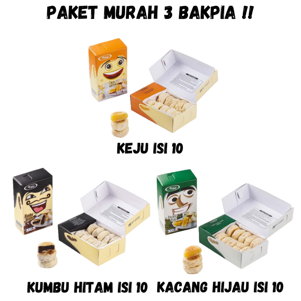 

Paket Murah Bakpia Mutiara isi 10 (Keju, Kacang Hijau & Kumbu Hitam)