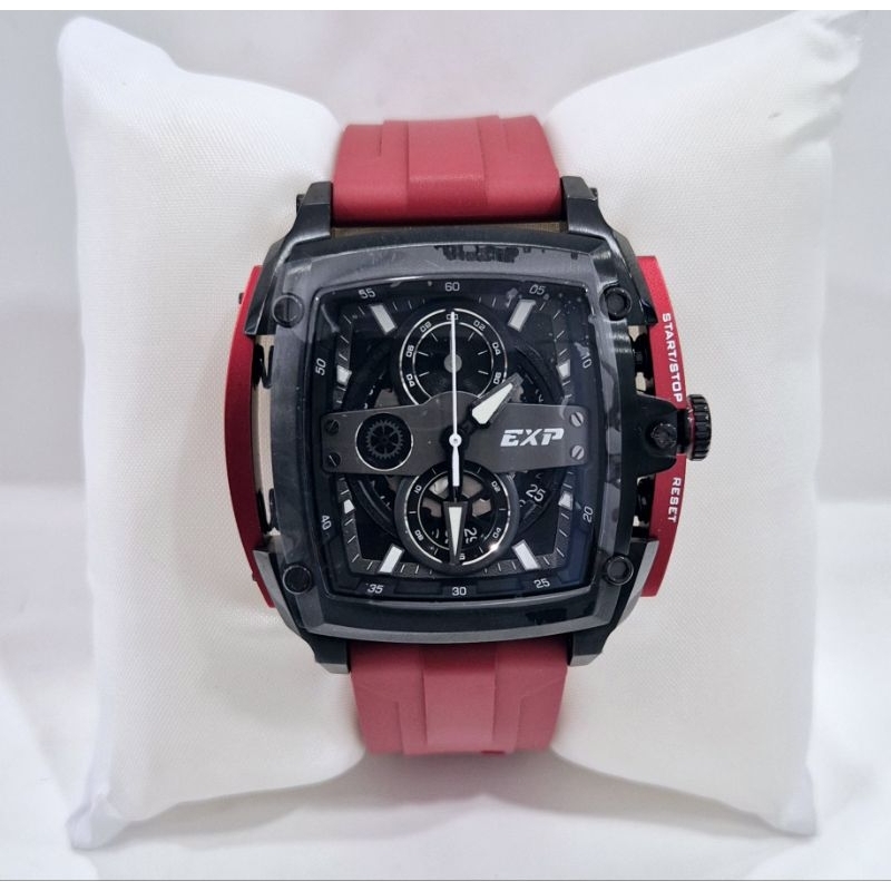 Expedition 3008 chorono tali rubber red black jam tangan cowok original