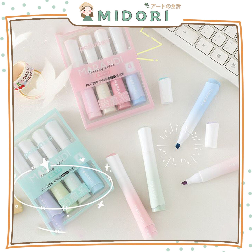 

[MIDORI] 4Pcs MORANDI HEALING COLOR Highlighter Aesthetic Stationery - D0074