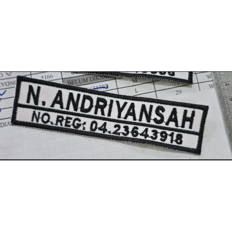 Bet Label Nama + No KTA | Nama Bordir Putih | Bet Label Nama Satpam