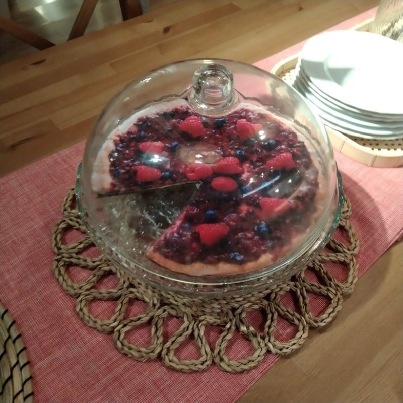 Piring saji wadah kue basah camilan Tempat Saji Dengan tutup Kaca tebal elegan 29 Cm