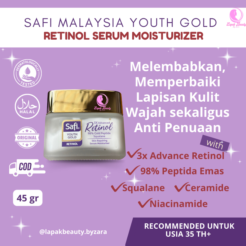 Safi Retinol Moisturizer Pelembab Wajah Anti Penuaan Aging Brightening Glowing Safi Malaysia