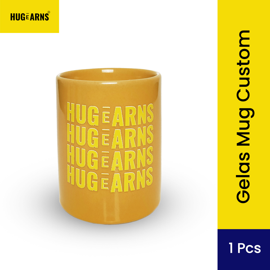 HUGeARNS - Mug Keramik Print Custom Design Nama Logo / Cetak Souvenir Cangkir Gelas Minum / Mug Cust