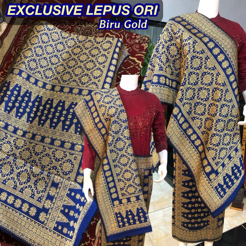 Exclusive Songket Lepus ORI Biru Gold Gradiasi Berlian /Lepus Gebeng warna ORI /songket tenun asli p