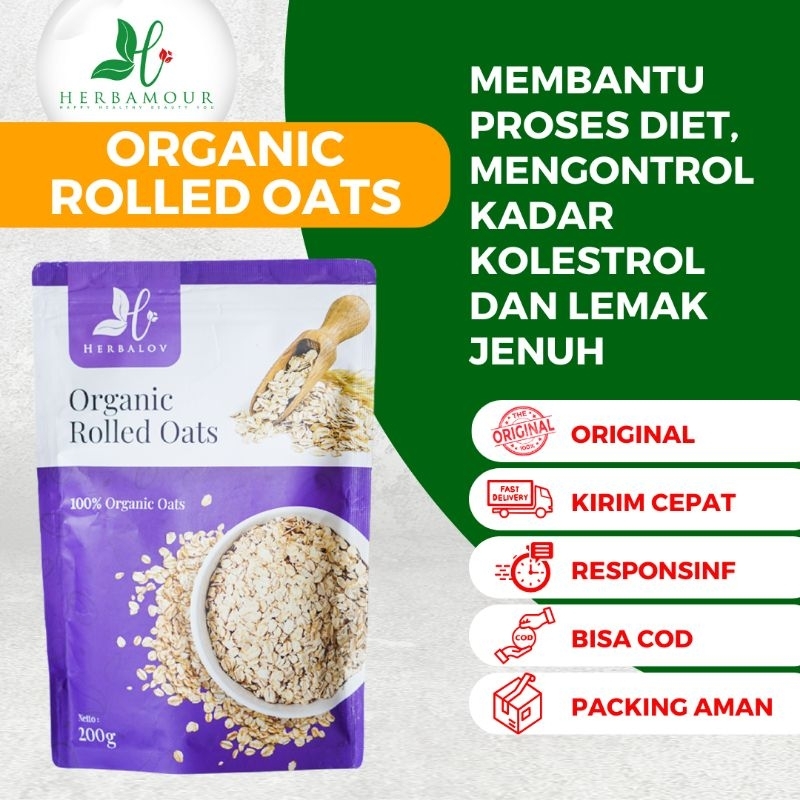 

[DISTRIBUTOR RESMI] ORGANIC ROLLED OAT 200 gram KUALITAS PREMIUM HERBAMOUR HERBALOV