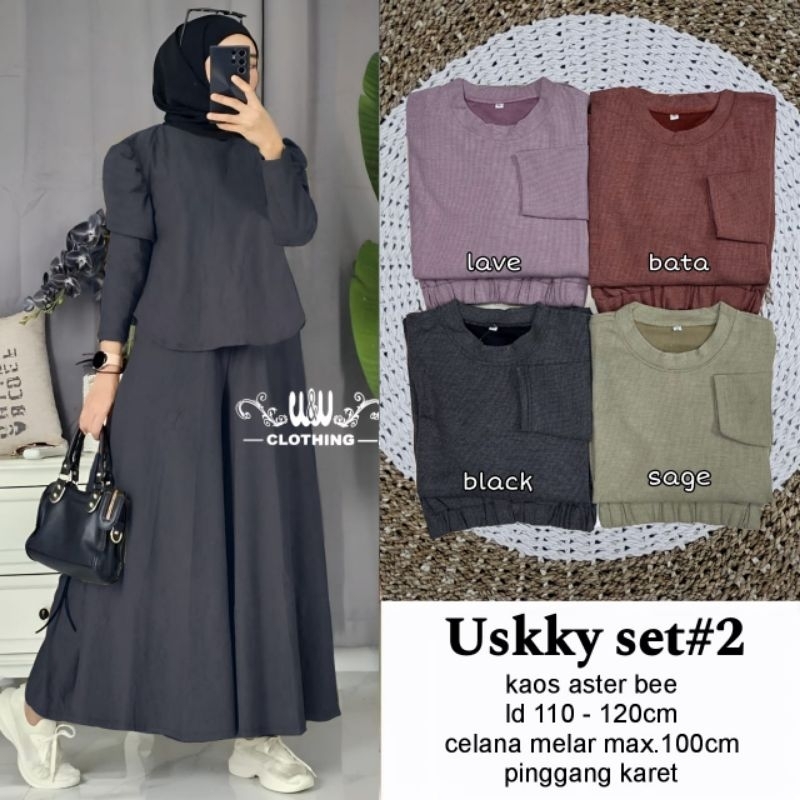 kela uskky one set rok by w&w kaos aster polos rok panjang polos kaos knit premium rok knit setelan 