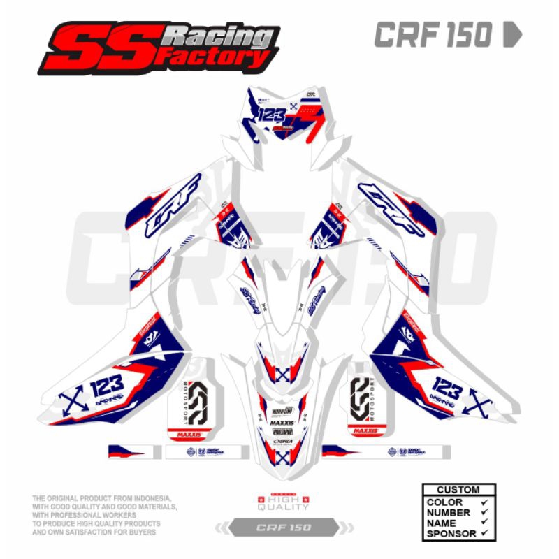 DECAL STIKER MOTOR CRF MERAH BIRU FULL BOBY CRF/KLX/BF/DTX/GORDONS
