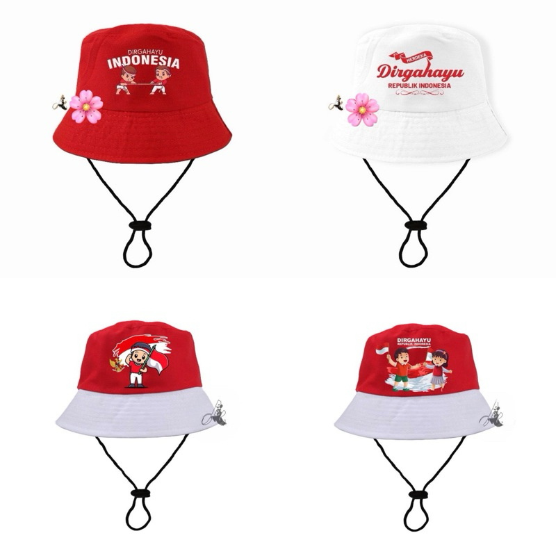 Topi bucket Anak Laki Laki Perempuan sablon Indonesia HUT RI Kemerdekaan Independence Aksesoris | Gi