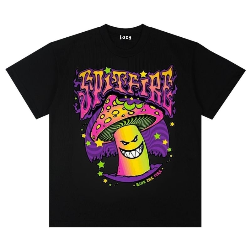 EAZY Baju Kaos Skate Spitfire Jamur Hitam