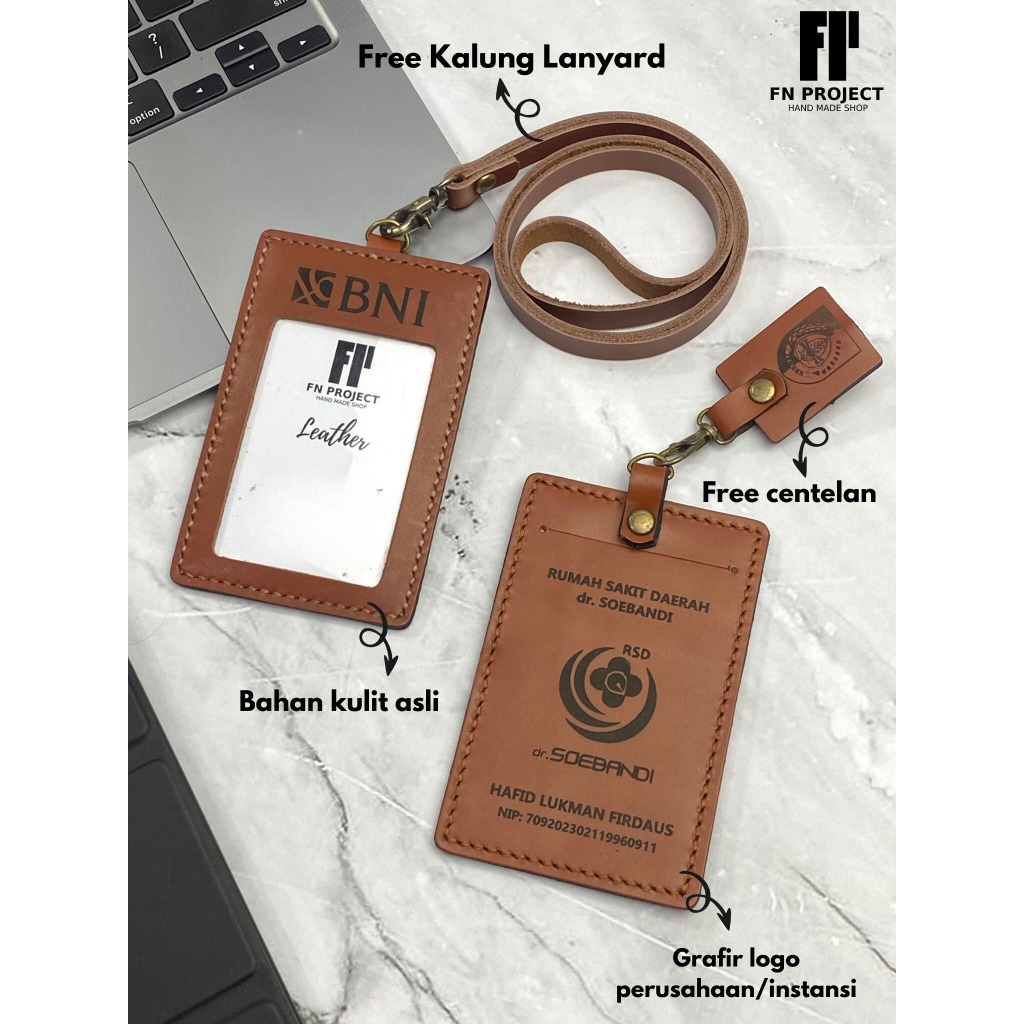 

LANYARD ID CARD HOLDER KULIT NAME TAG KULIT CUSTOM NAMA LOGO 1 HARI JADI