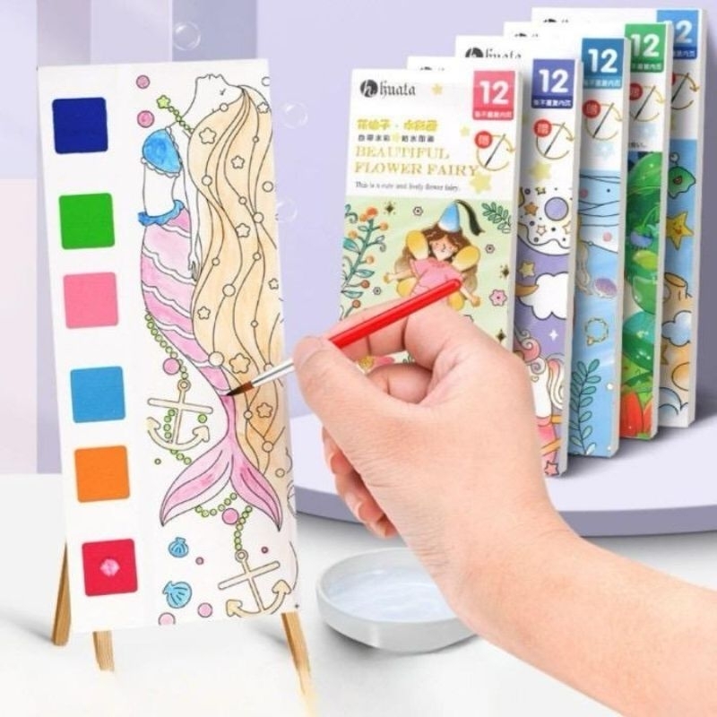 

Water Colour Painting 1 Set Paket Lukis Buku Mewarnai Buku Melukis Anak Cat Air Warna Terang