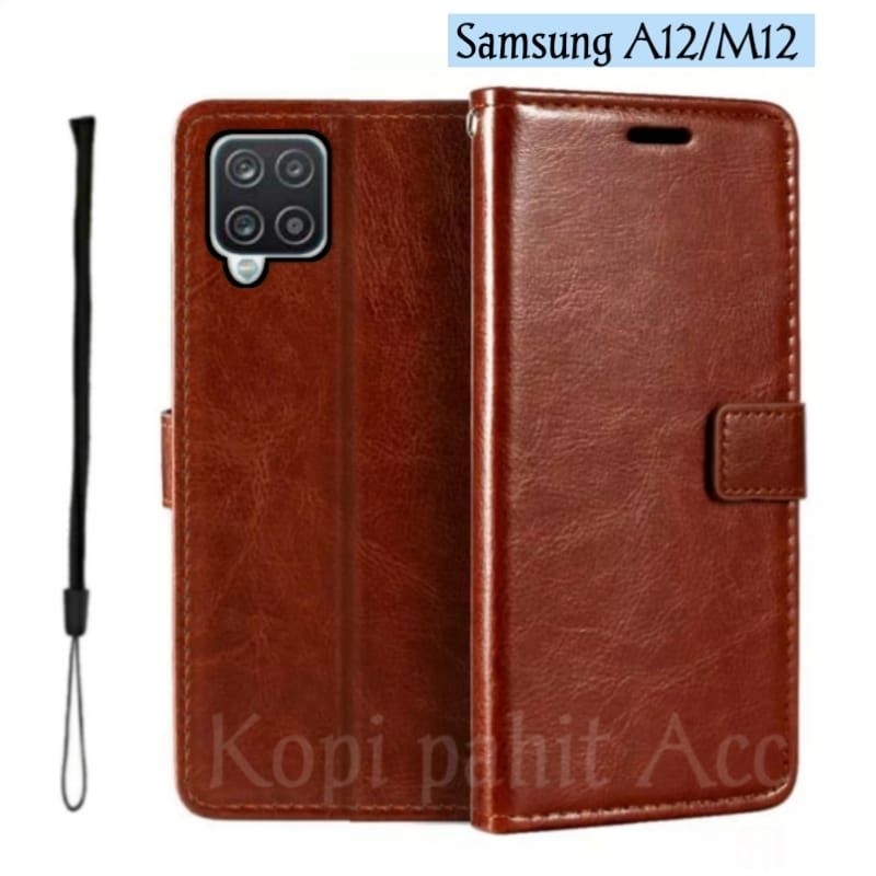 Case Untuk Hp Samsung Galaxy A12 M12 Flip Cover Wallet Sarung Hp Casing Dompet Flip Magnet
