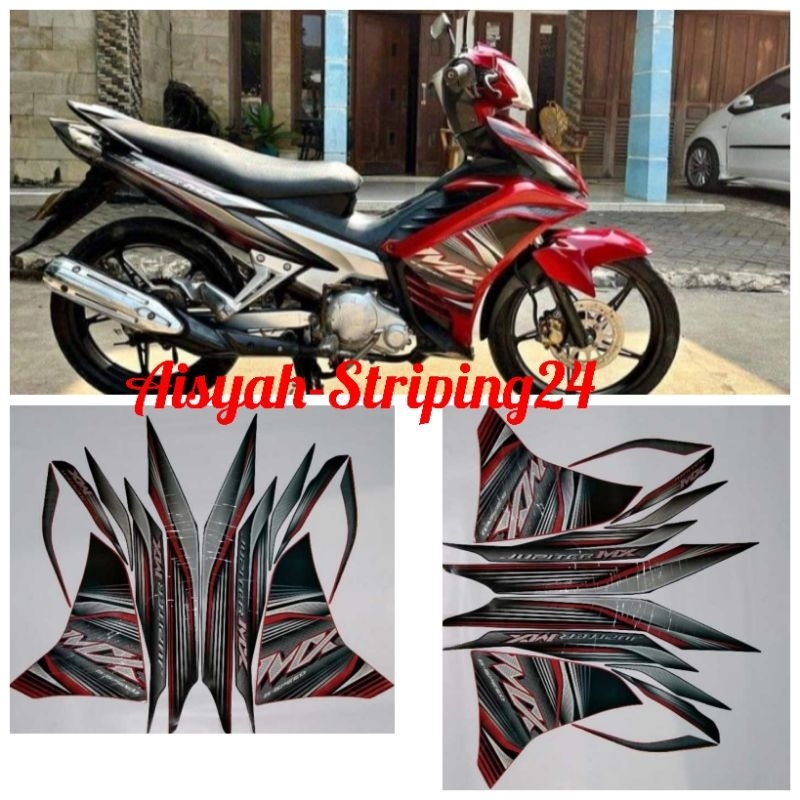 STIKER STRIPING & LIS BODY MOTOR YAMAHA JUPITER MX NEW 135 TAHUN 2012 HITAM MERAH