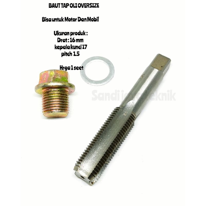 Paket tap set Baut oli oversize Baut 22 Kunci 17 Tap m16x1.5 Drat  Kasar TEKIRO
