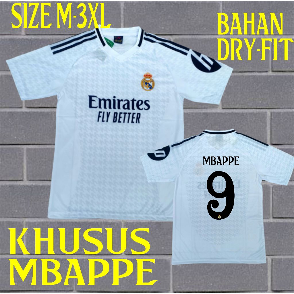 jersey baju bola madrid mbappe dewasa printing size m,l,xl,2xl,3xl