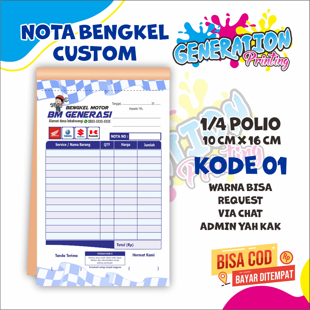 

NOTA BON BENGKEL CUSTOM FREE DESAIN 1/4 POLIO BEBAS GANTI NAMA TOKO SENDIRI 50 LEMBAR