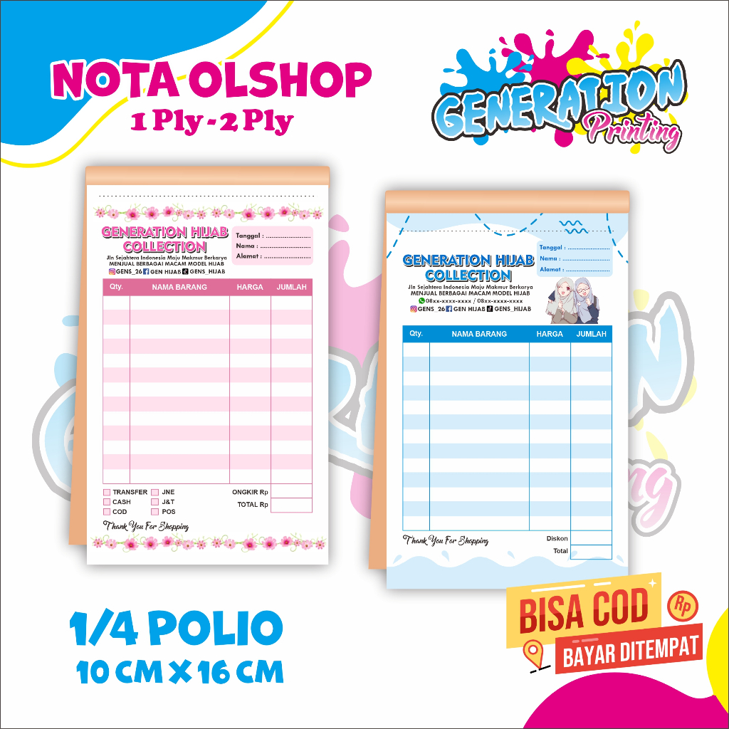 

NOTA BON OLSHOP CUSTOM DESAIN SENDIRI BEBAS REQUEST WARNA DAN GAMBAR 1/4 FOLIO