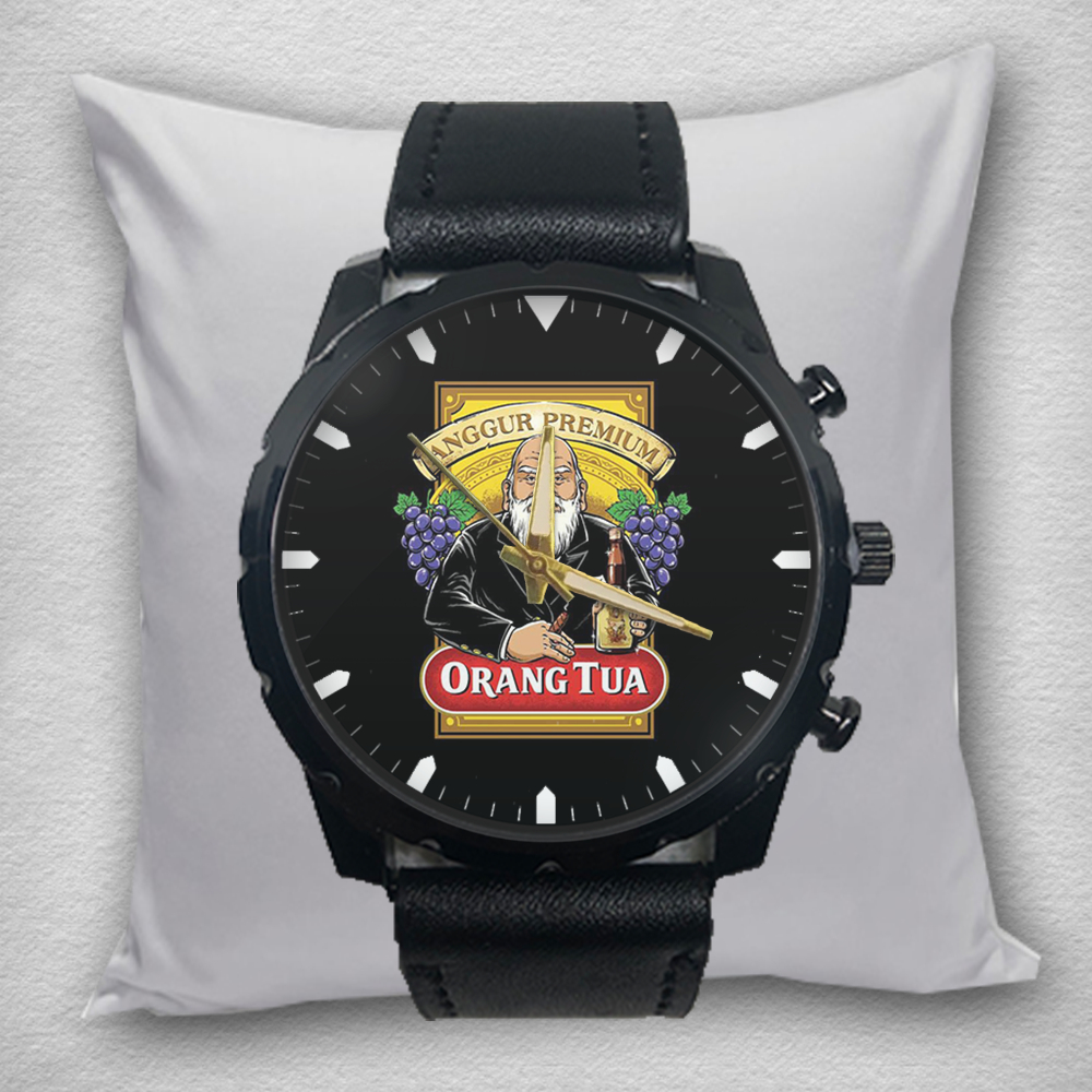 Jam Tangan Pria ORANG TUA Kulit Hitam Quartz Analog 01