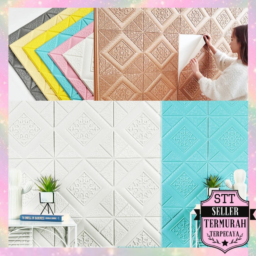 STT Wallpaper 3D Foam Motif Batik Sultan 70 x 70Cm Tebal 6mm Sticker Wallborder Dinding 3D Motif Kot