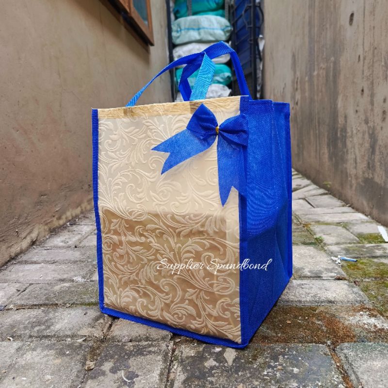 (12Pcs) Tas Hajatan Motif Pita Embos 22X22 Tas Spundbond/Tas Kotak Nasi/Besek Terlaris