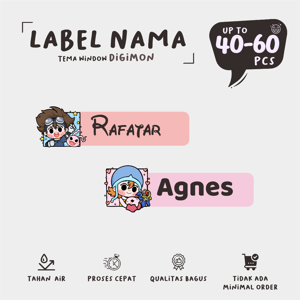 

(40 - 60 pcs) cetak stiker nama murah tema Window Anime DIGIMON /murah/lucu/custom nama stiker label/murah