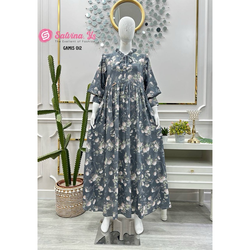 Gamis crespo print tali kerah by salvina ys