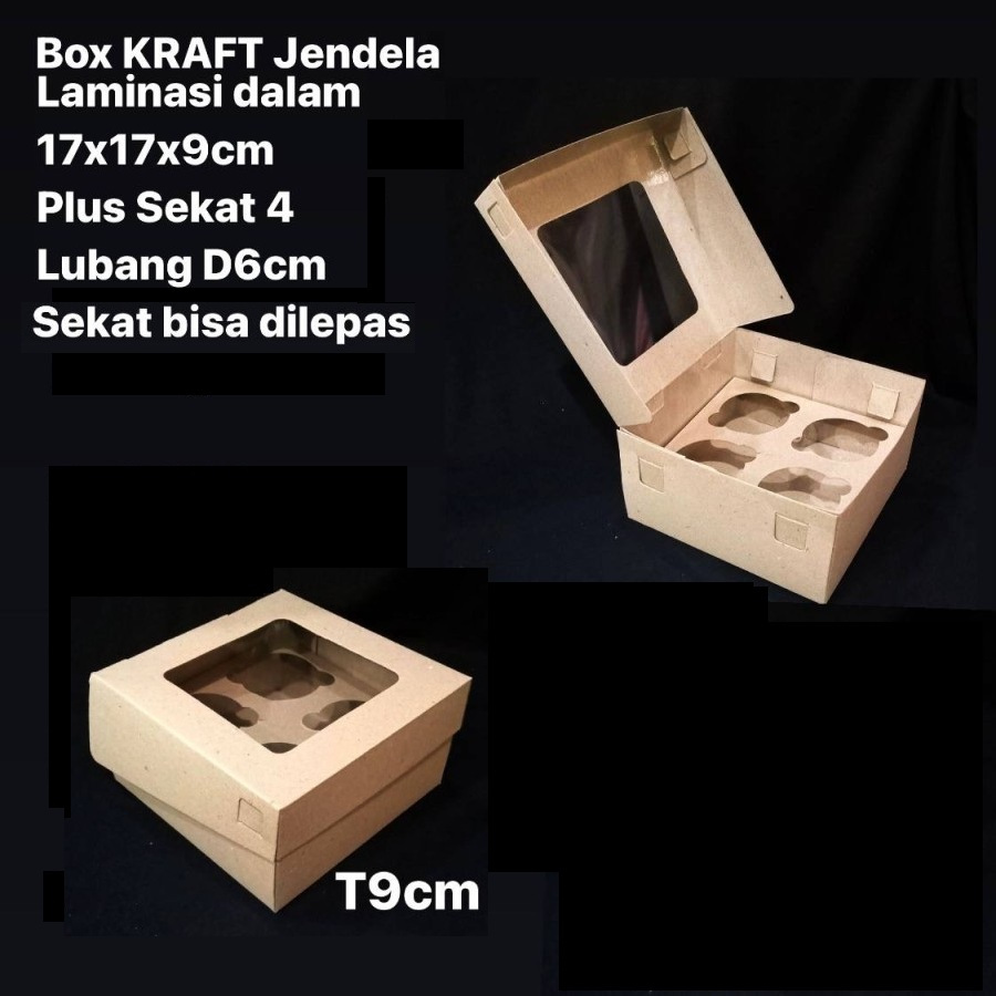 

(10pcs) Box Kemasan Kue Muffin Dus Cupcake Sekat 4 Packaging Hampers Ukuran 17x17x9cm