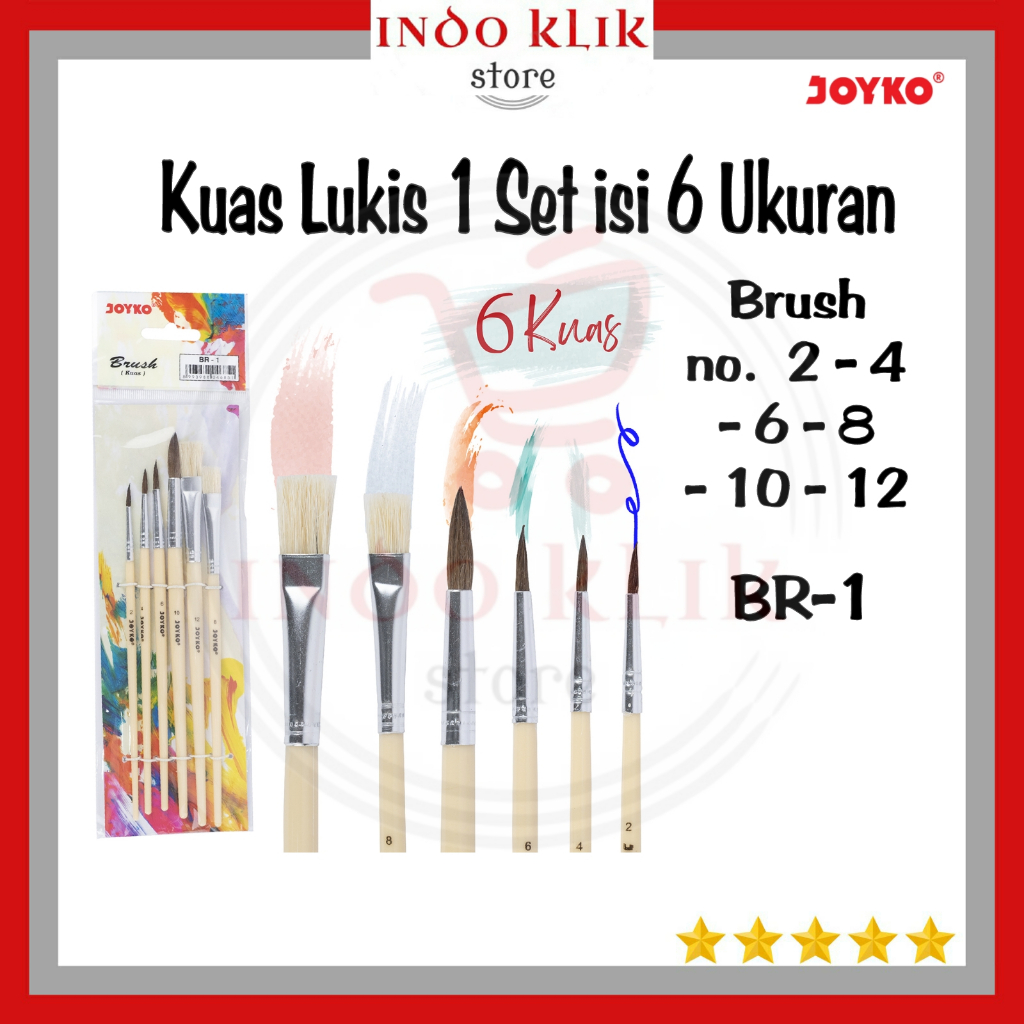 

Alat Kuas Lukis 1 set BR 1 isi 6 Ukuran Joyko / Brush no 2 - 4 - 6 - 8 - 10 - 12