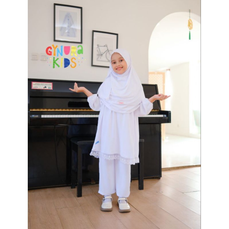 Baju setelan putih anak perempuan | Baju manasik putih setelan tunik by Gynurakids Raggakids |