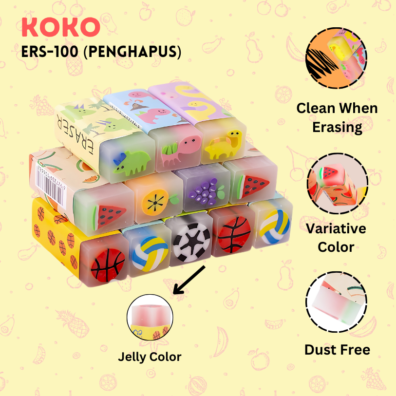 

❤️H2O❤️ Eraser Penghapus Hapusan Koko ERS-100 Motif Buah Dinosaurus Bola Random ( 1 Pc )