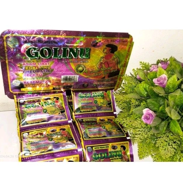 Golinu herbal(sangat manjur) asam urat pegel linu 100% original 1 hanger isi 20 sachet @ 2 kapsul