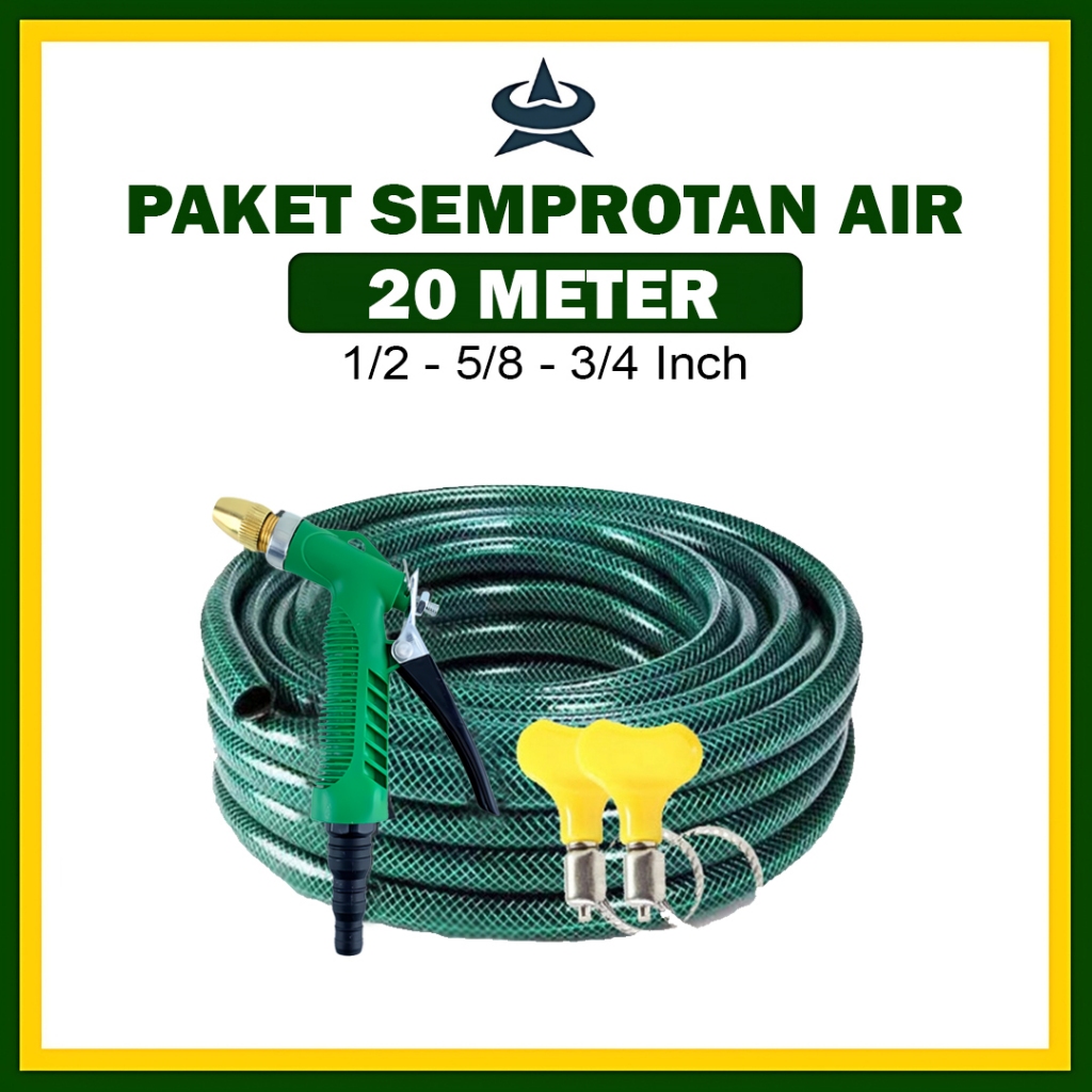GEMUK Selang Air Cuci Motor 20 Meter Sepaket Selang Air Bening Anti Lumut Tebal Dengan Semprotan Noz