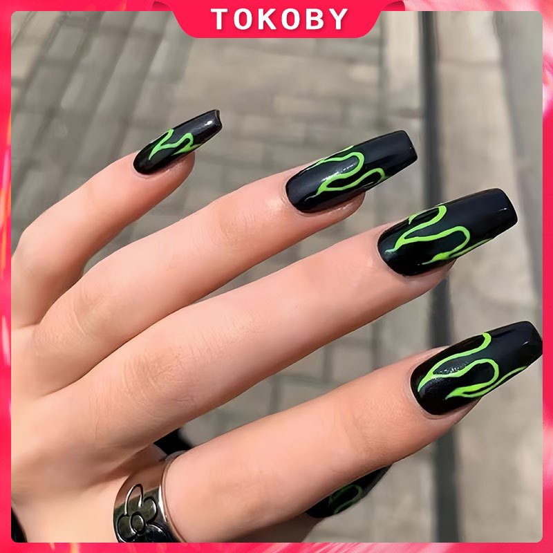 Kuku Palsu Nail Art + Lem fake nail api hijau
