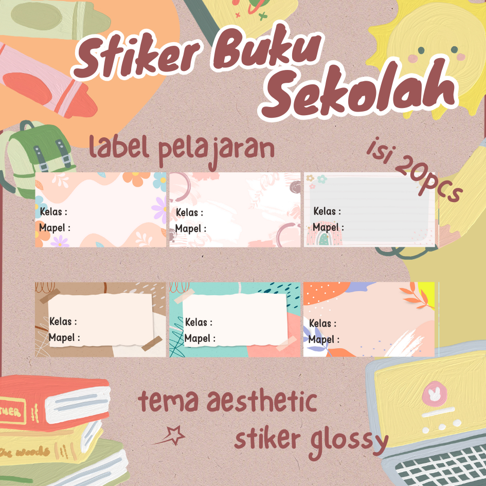 

Stiker Pelajaran tema aesthetic/Label buku pelajaran /isi 20pcs/stiker glossy