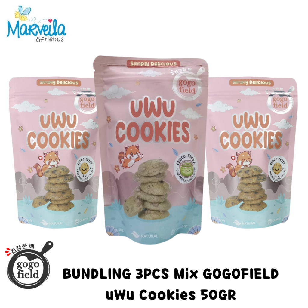 

BUNDLING 3PCS MIX Gogofield uWu Cookies 50gr Choco Chips / Cookies Enak