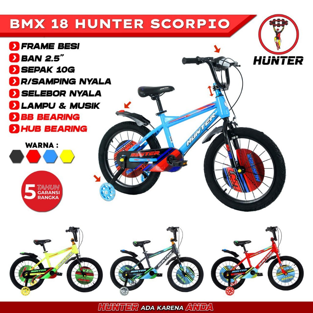 ❤Bazar❤ SEPEDA ANAK COWOK BMX 18 INCH HUNTER NEW SCORPIO BAN 2.5