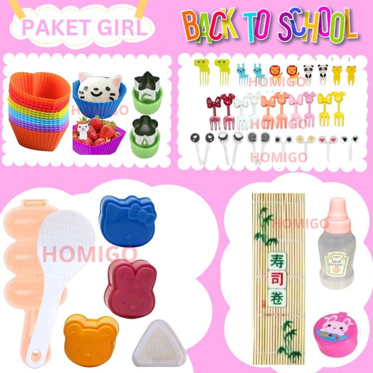 Homigo Isi 50 Paket Perlengkapan Bento Anak Set Komplit Bekal Anak Sekolah Cetakan Nasi Bento Bulat