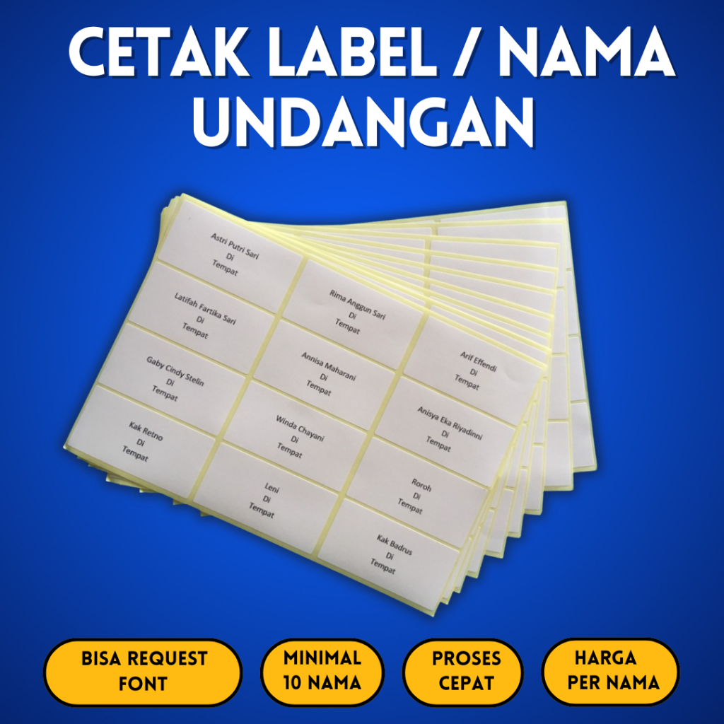 

Cetak nama undangan/ ketik label undangan Makassar proses cepat Instan area Makassar