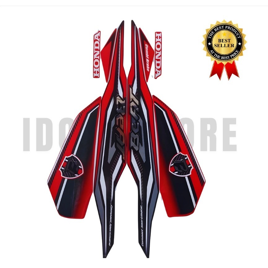 Sticker Striping Motor Honda Beat Iss 2019 hitam Merah list body motor beat Iss 2019