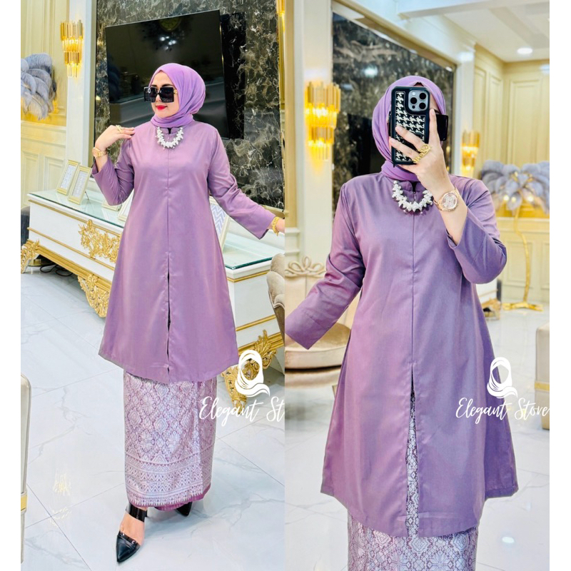 TERBARU stelan tunik melayu belah tengah//Set tunik polos rok span songket//tunik toyobo model belah