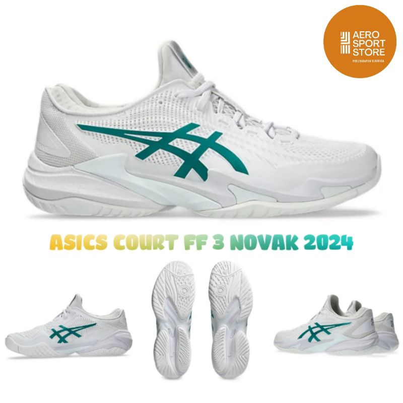 [ SEPATU TENIS ASICS COURT FF 3 NOVAK DJOKOVIC MEN 2024 / Novak White - Pitch Green ]