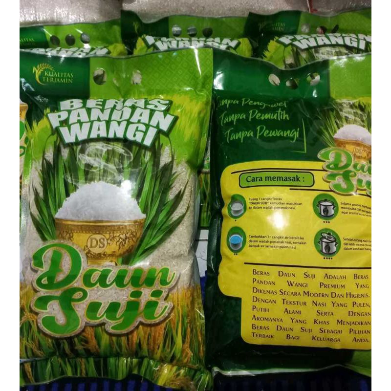 

Beras Kemasan 5kg, Rojolele dan Daun Suji