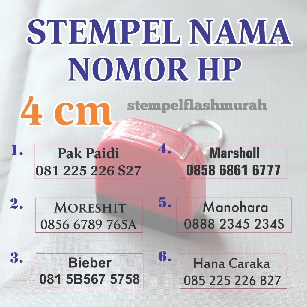 

stempel nama nomor 4cm hp sales wa marketing hape brosur toko murah flash warna otomatis