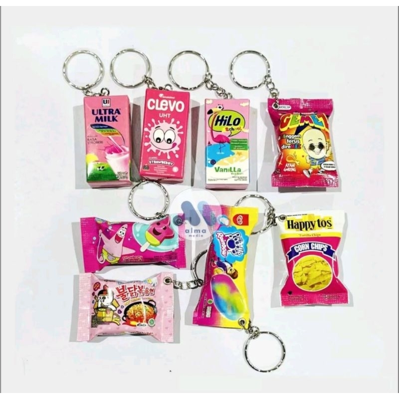 SOUVENIR GANTUNGAN KUNCI MINIATUR SNACK MAKANAN DAN MINUMAN(RANDOM)