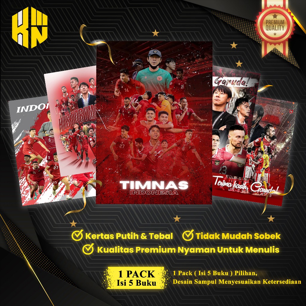 

KEN.IND - Buku Tulis Sekolah Custom Tema TIMNAS INDONESIA Bergaris 38 Lembar 1 Pak Isi 5 Buku/ Buku Tulis Anime/ Buku Aesthetic/ Buku Catatan