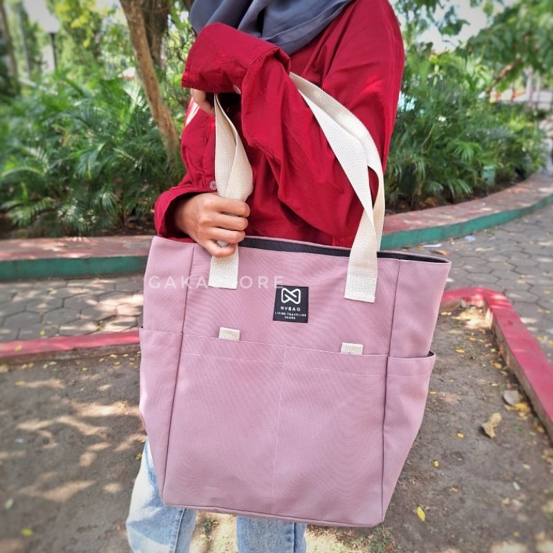 Totebag tas wanita Viola - tas kanvas banyak kantong - tote bag kuliah