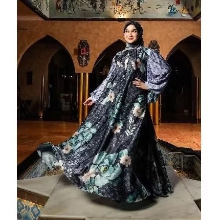 Dress shellasaukia original Gamis Set Hijab segi empat voal printing premium