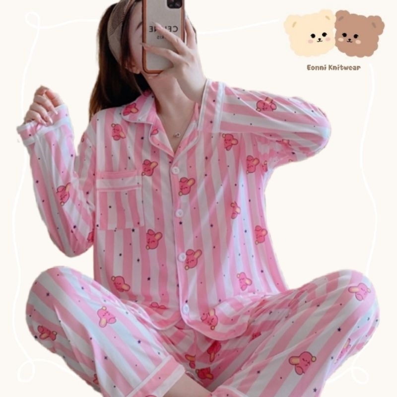Piyama Wanita Lengan Panjang Import Karakter Pink (Jungkook 정국)